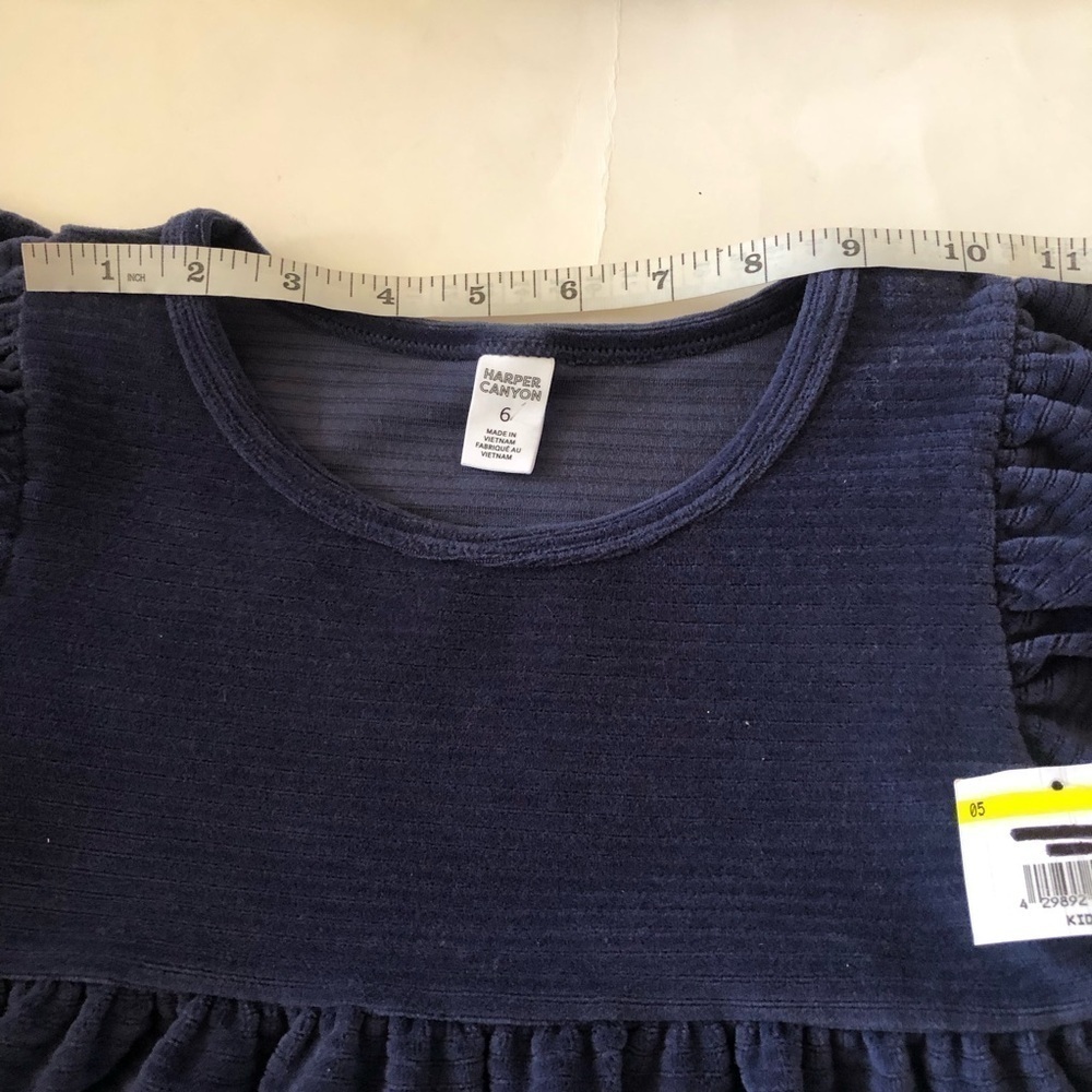 Harper Canyon Girls Ribbed Velour Puff Sleeves Navy Blue Dress Size 6 - Picture 6 of 8